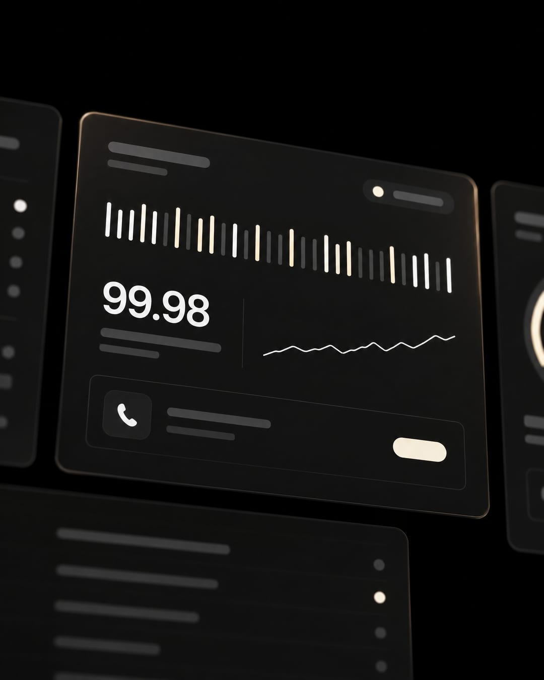 A status tile with uptime bars, a numeral and a sparkline.