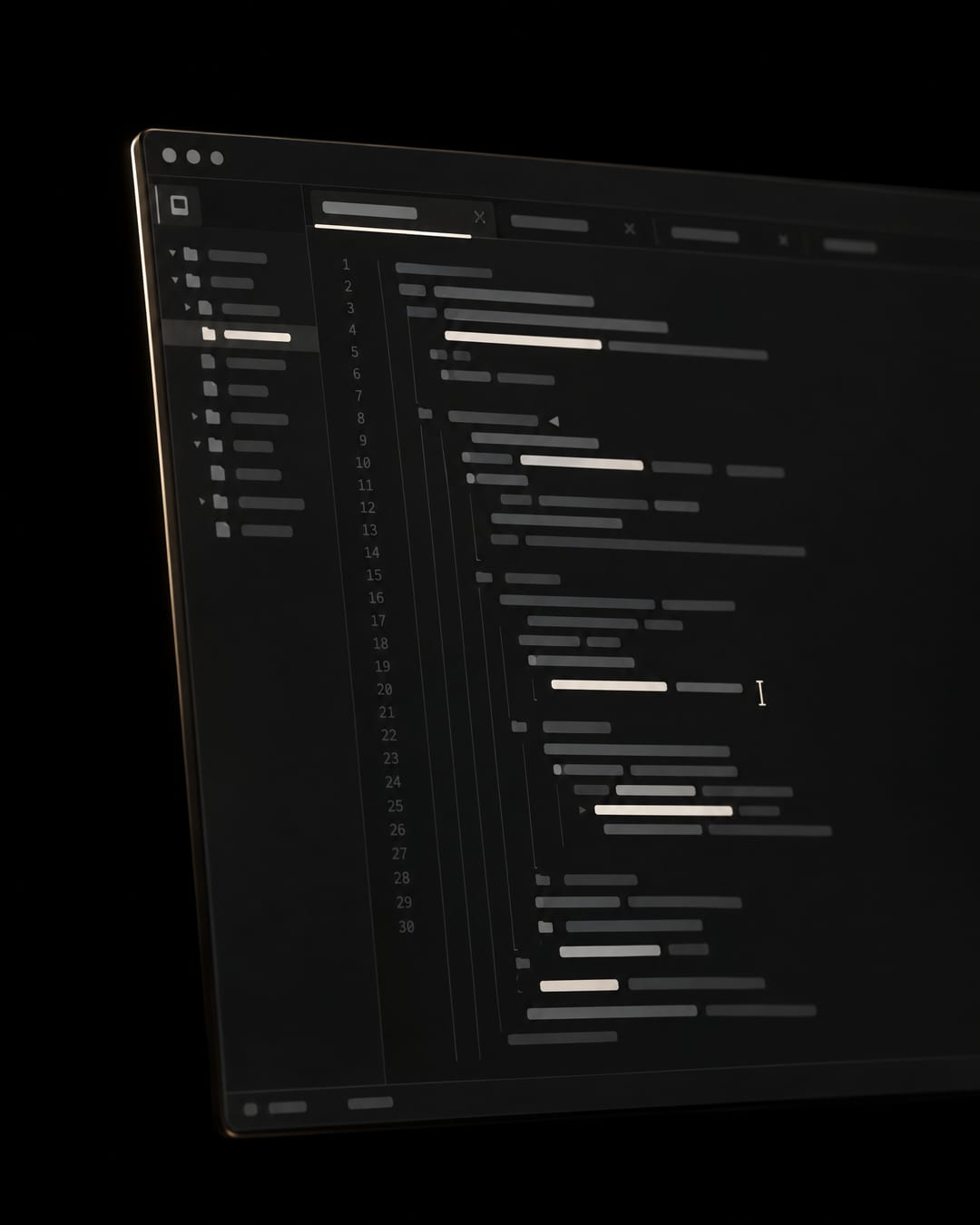 A dark code editor panel with a cream cursor.